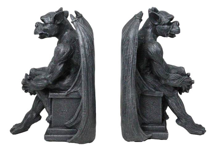 Ebros Gift Gothic Warden Of The Night Gargoyle Sentries On Pedestals Bookends Figurine Set
