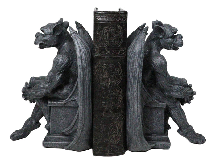 ebros gift Gothic Warden of The Night Gargoyle Sentries On Pedestals Bookends Figurine Set
