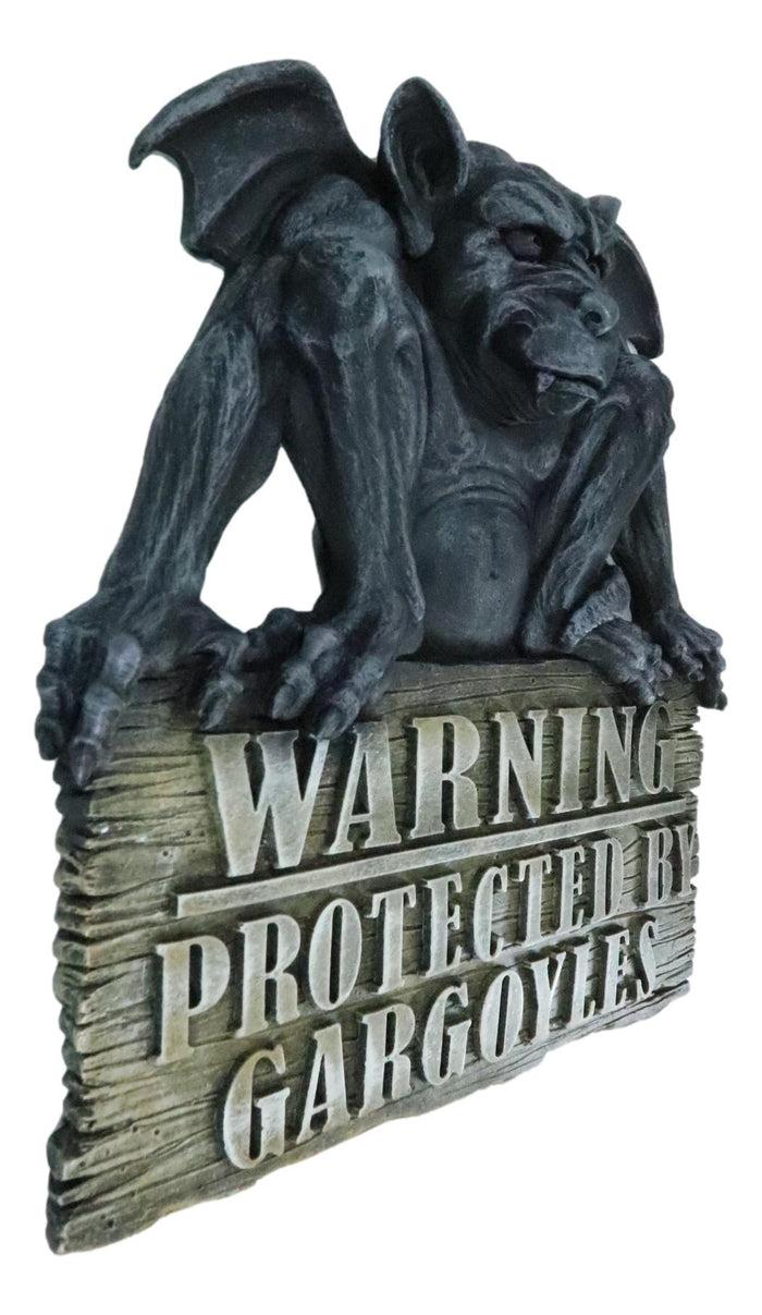 Ebros Gift Gothic Winged Gargoyle On Warning Protected By Gargoyles Sign Wall Decor Plaque