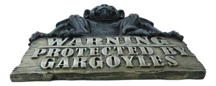Ebros Gift Gothic Winged Gargoyle On Warning Protected By Gargoyles Sign Wall Decor Plaque