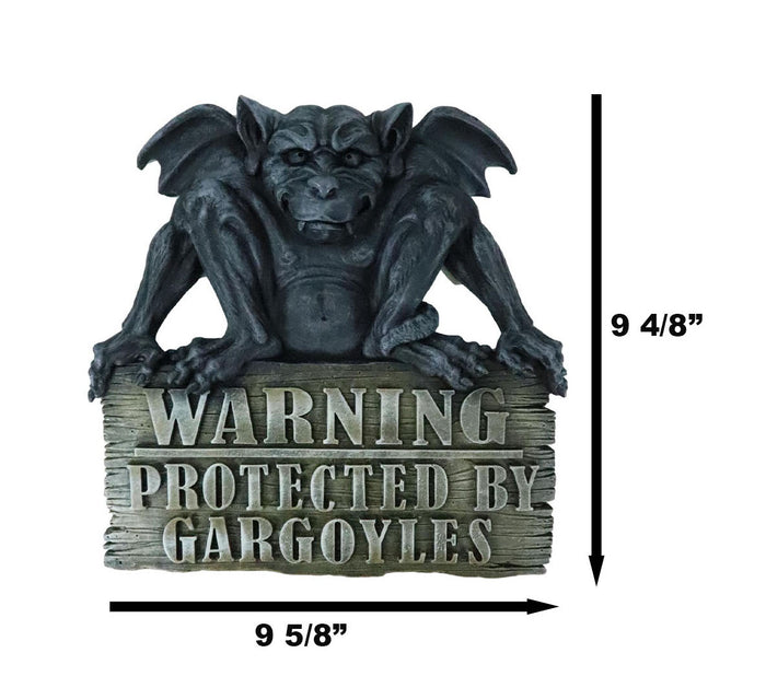 Ebros Gift Gothic Winged Gargoyle On Warning Protected By Gargoyles Sign Wall Decor Plaque