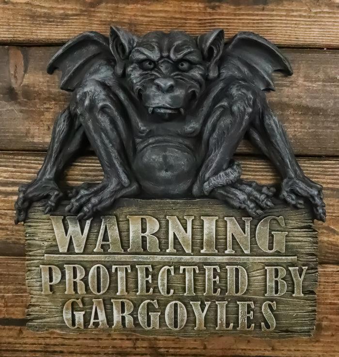 ebros gift Gothic Winged Gargoyle On Warning Protected By Gargoyles Sign Wall Decor Plaque