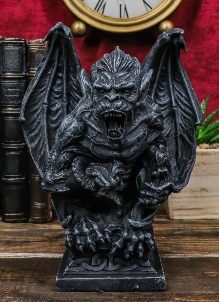 ebros gift Gothic Winged King Kong Ape Man Gargoyle Perching On Celtic Pedestal Figurine