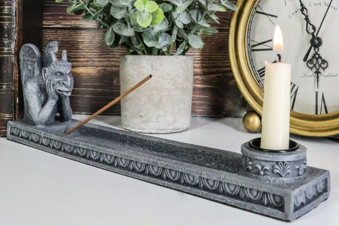 ebros gift Gothic Winged Pondering Thinker Gargoyle Incense Burner And Candle Holder Decor