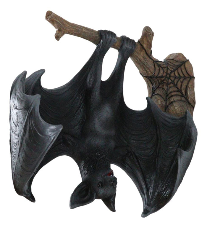 Ebros Gift Gothic Winged Vampire Bat By Spider Web Hanging From Branch Wall Hanging Decor