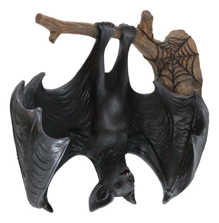 Ebros Gift Gothic Winged Vampire Bat By Spider Web Hanging From Branch Wall Hanging Decor