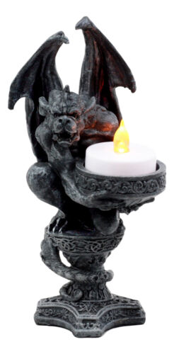 Ebros Gift Gothic Wyvern Gargoyle Tea Light Candle Holder Guardian Kneeling Servant Statue
