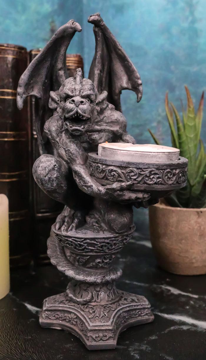 ebros gift Gothic Wyvern Gargoyle Tea Light Candle Holder Guardian Kneeling Servant Statue