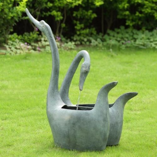 ebros gift Graceful Mute Swan Lovers Bird Couple Water Fountain and Planter Garden Statue