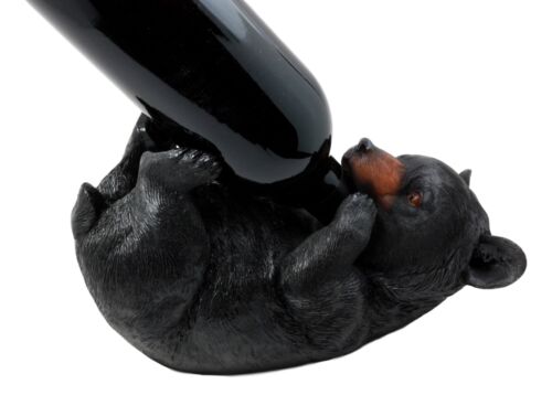 ebros gift Grandfather Mountain Black Bear Wine Holder Figurine 9"Long Winter Hibernation