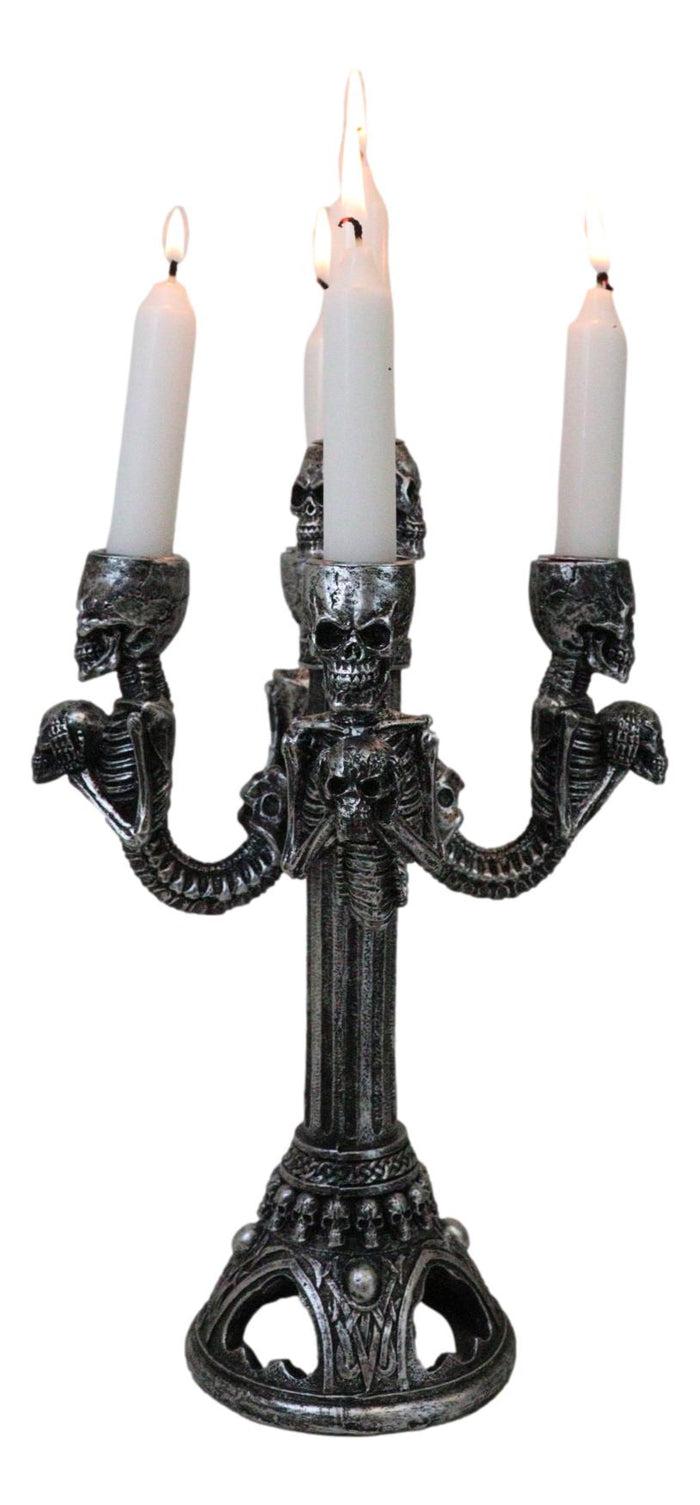 Ebros Gift Graveyard Skulls & Skeleton Spine Bones Candelabra Penta 5-Candlestick Holder