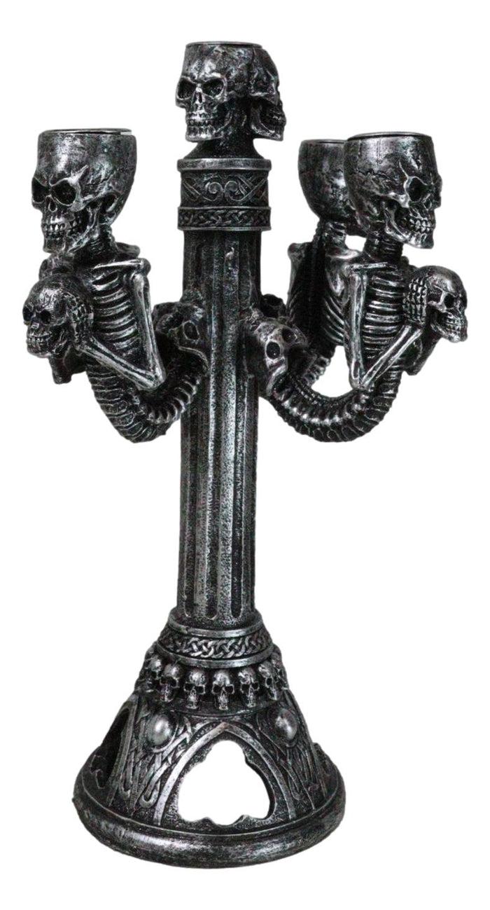 Ebros Gift Graveyard Skulls & Skeleton Spine Bones Candelabra Penta 5-Candlestick Holder