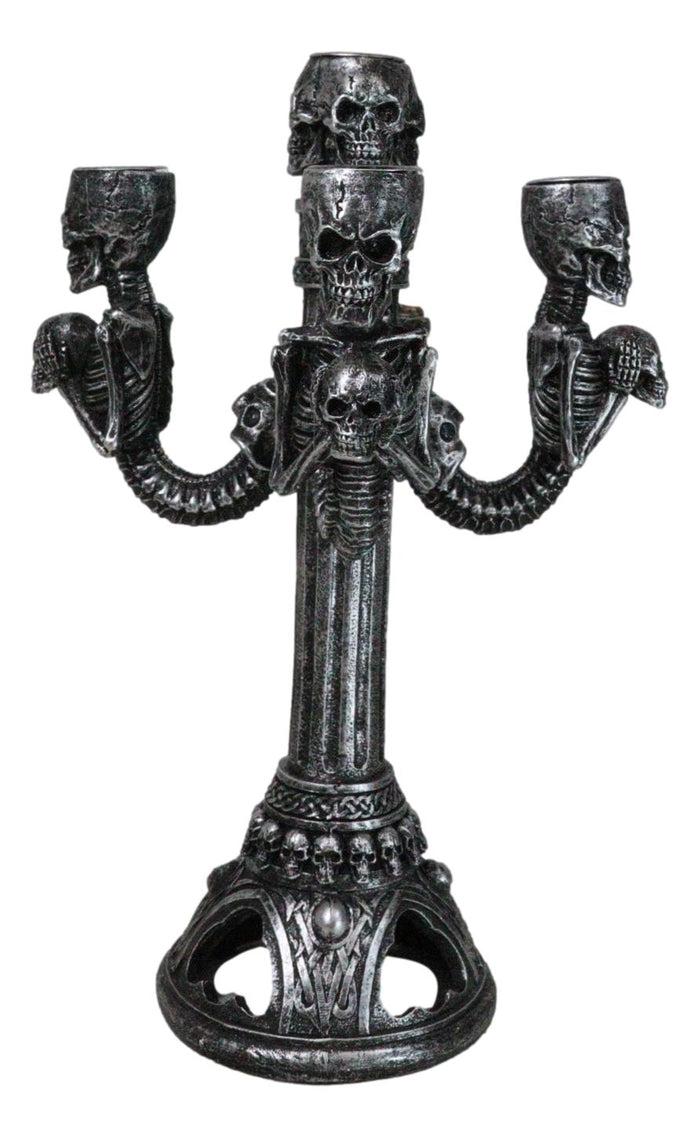 Ebros Gift Graveyard Skulls & Skeleton Spine Bones Candelabra Penta 5-Candlestick Holder