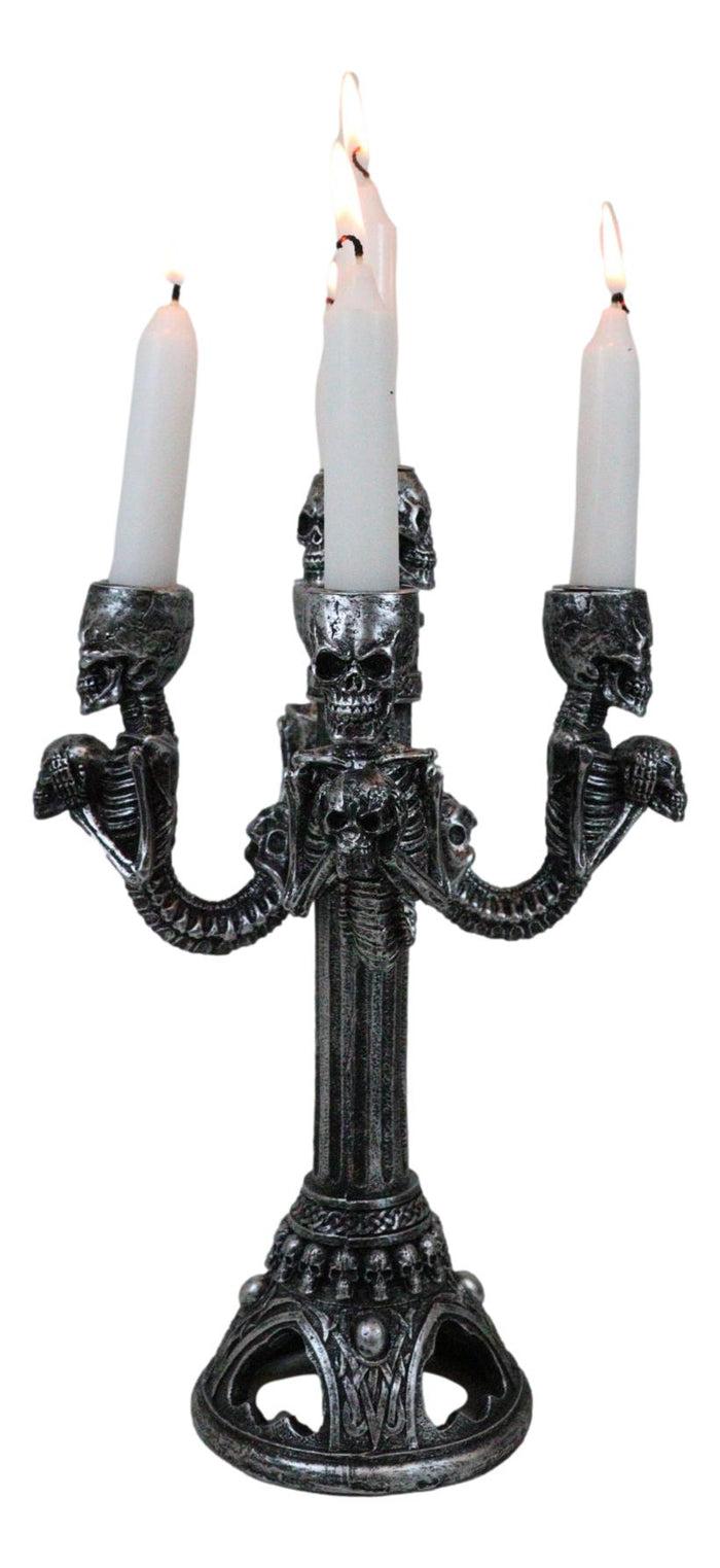 ebros gift Graveyard Skulls & Skeleton Spine Bones Candelabra Penta 5-Candlestick Holder