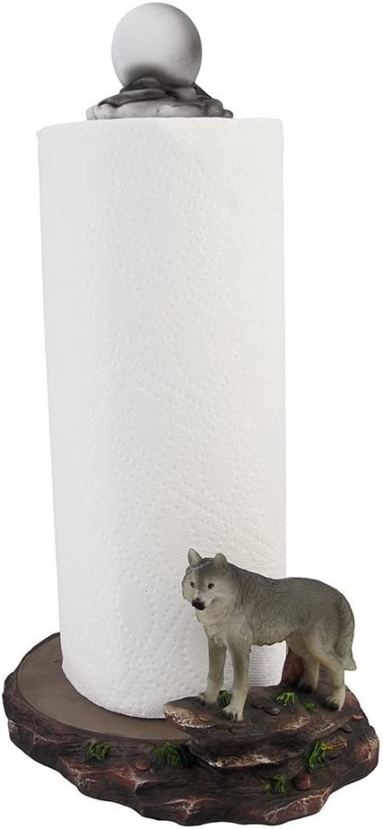 ebros gift Gray Wolf and Full Moon Paper Towel Holder Kitchen Decor