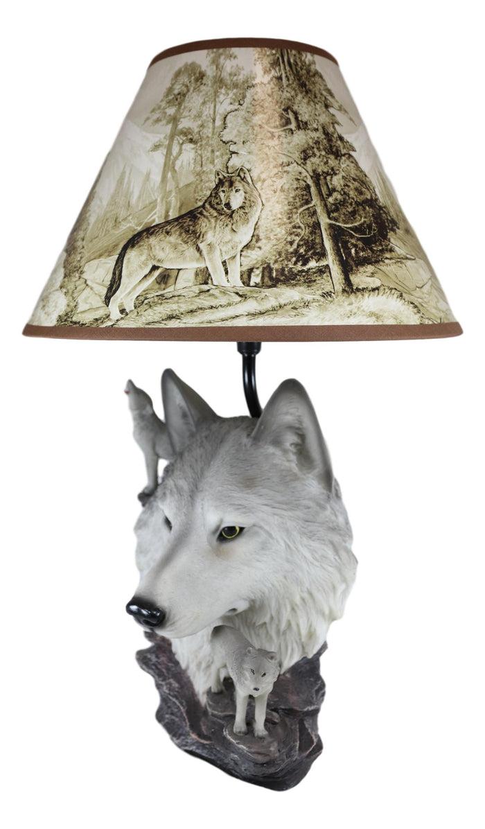 Ebros Gift Gray Wolf Table Lamp Decor Wildlife Full Moon Howling Timber Wolf Pack