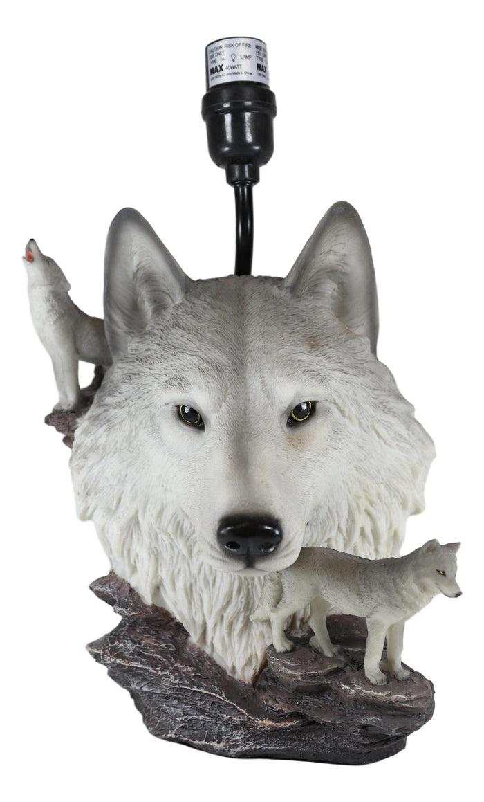 Ebros Gift Gray Wolf Table Lamp Decor Wildlife Full Moon Howling Timber Wolf Pack