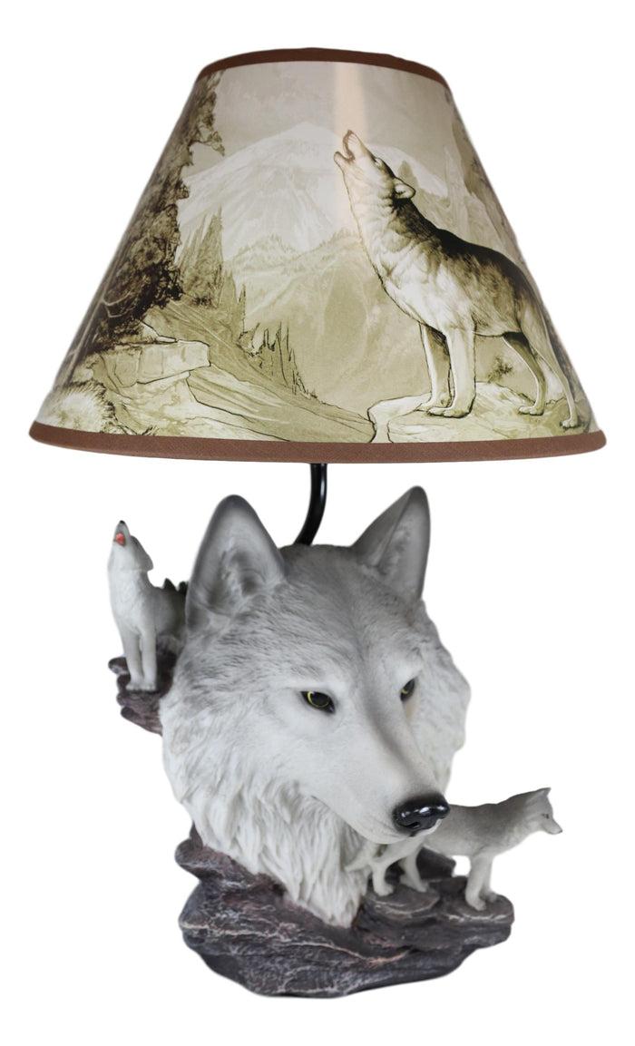 ebros gift Gray Wolf Table Lamp Decor Wildlife Full Moon Howling Timber Wolf Pack