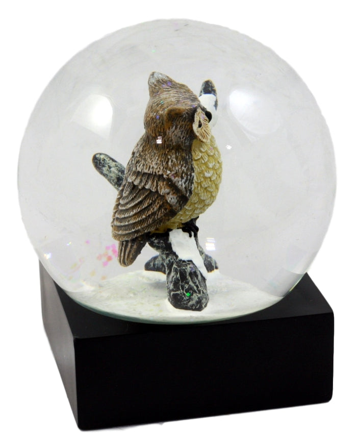 Ebros Gift Great Horned Owl Perching On Tree Branch Glitter Water Globe 4.5" Tall