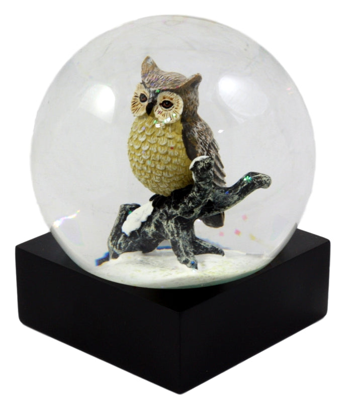Ebros Gift Great Horned Owl Perching On Tree Branch Glitter Water Globe 4.5" Tall