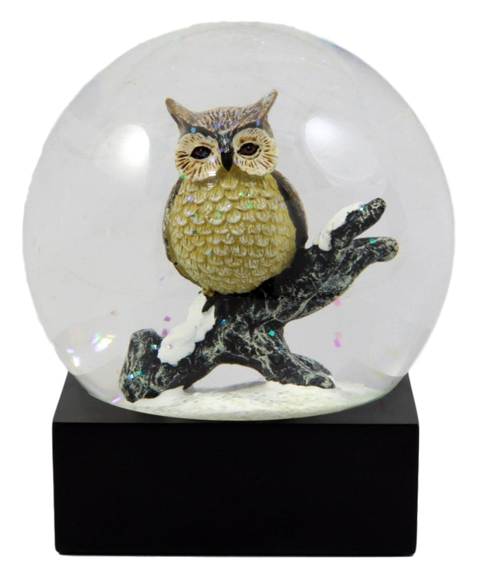 ebros gift Great Horned Owl Perching On Tree Branch Glitter Water Globe 4.5" Tall