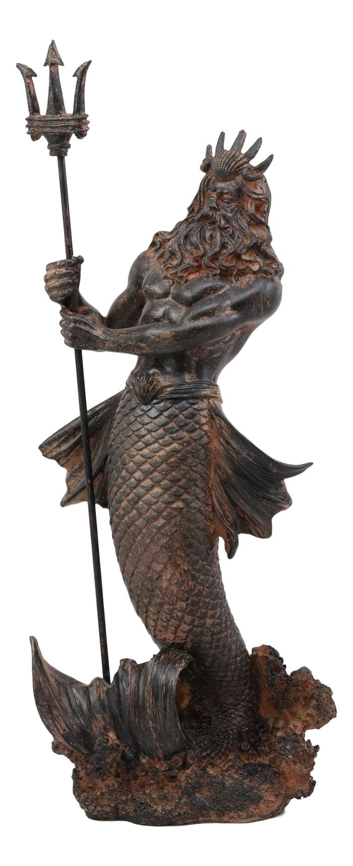 ebros gift Greek God of The Seas Tremors Merman Poseidon With Trident Statue Neptune Decor