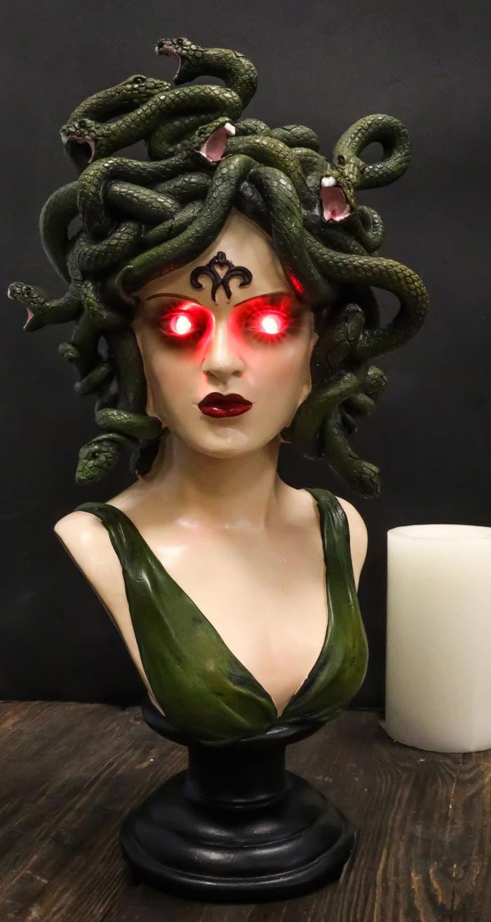 ebros gift Greek Gorgon Sisters Goddess Medusa With Wild Snake Hair And LED Red Eyes Statue