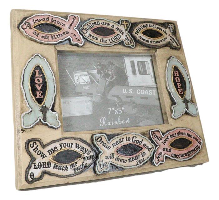 Ebros Gift Greek Ichthys Fish Christ Hope Love Faith Bible Verses 7"X5" Picture Photo Frame
