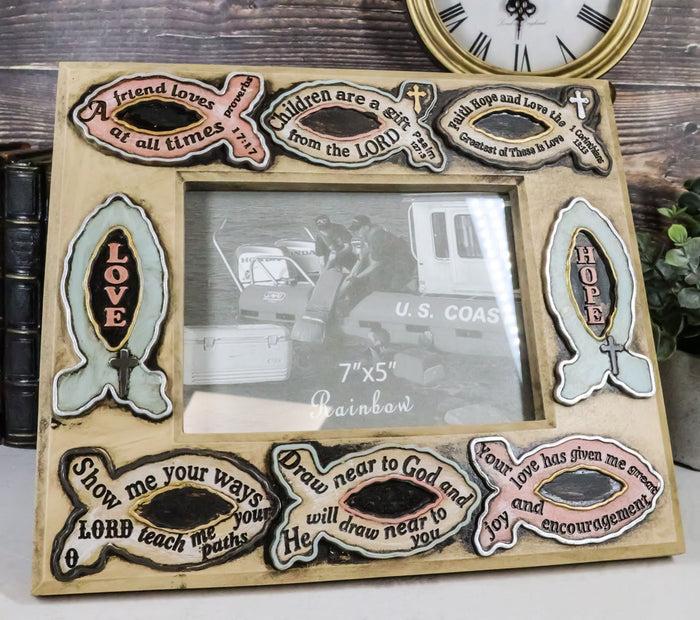 ebros gift Greek Ichthys Fish Christ Hope Love Faith Bible Verses 7"X5" Picture Photo Frame