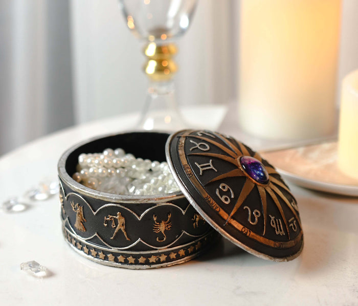 ebros gift Greek Zodiac Constellations with Sun and Space Gem Lid Decorative Trinket Box