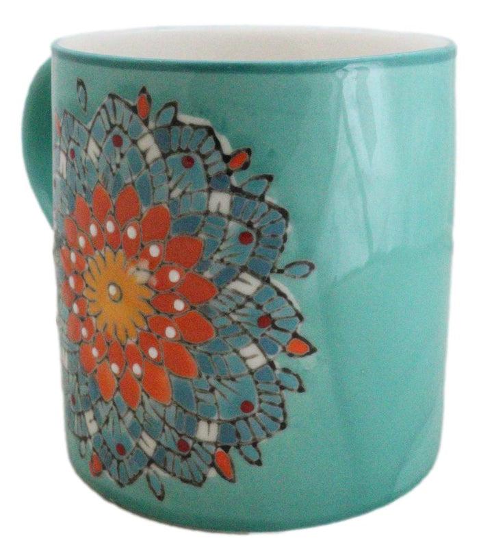 Ebros Gift Green Anahata Heart Chakra Zen Flower Of Life Mandala Circle Ceramic Mug Cup