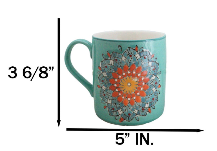 Ebros Gift Green Anahata Heart Chakra Zen Flower Of Life Mandala Circle Ceramic Mug Cup
