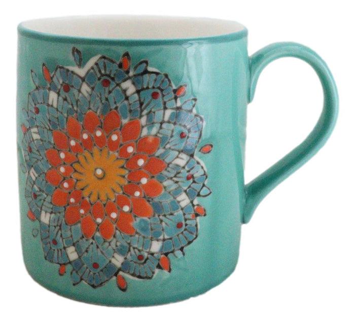 Ebros Gift Green Anahata Heart Chakra Zen Flower Of Life Mandala Circle Ceramic Mug Cup