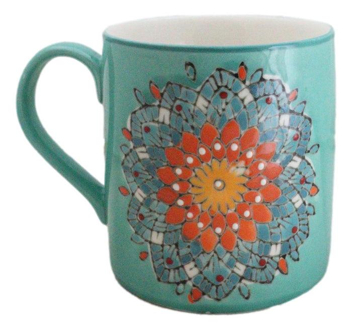 ebros gift Green Anahata Heart Chakra Zen Flower Of Life Mandala Circle Ceramic Mug Cup