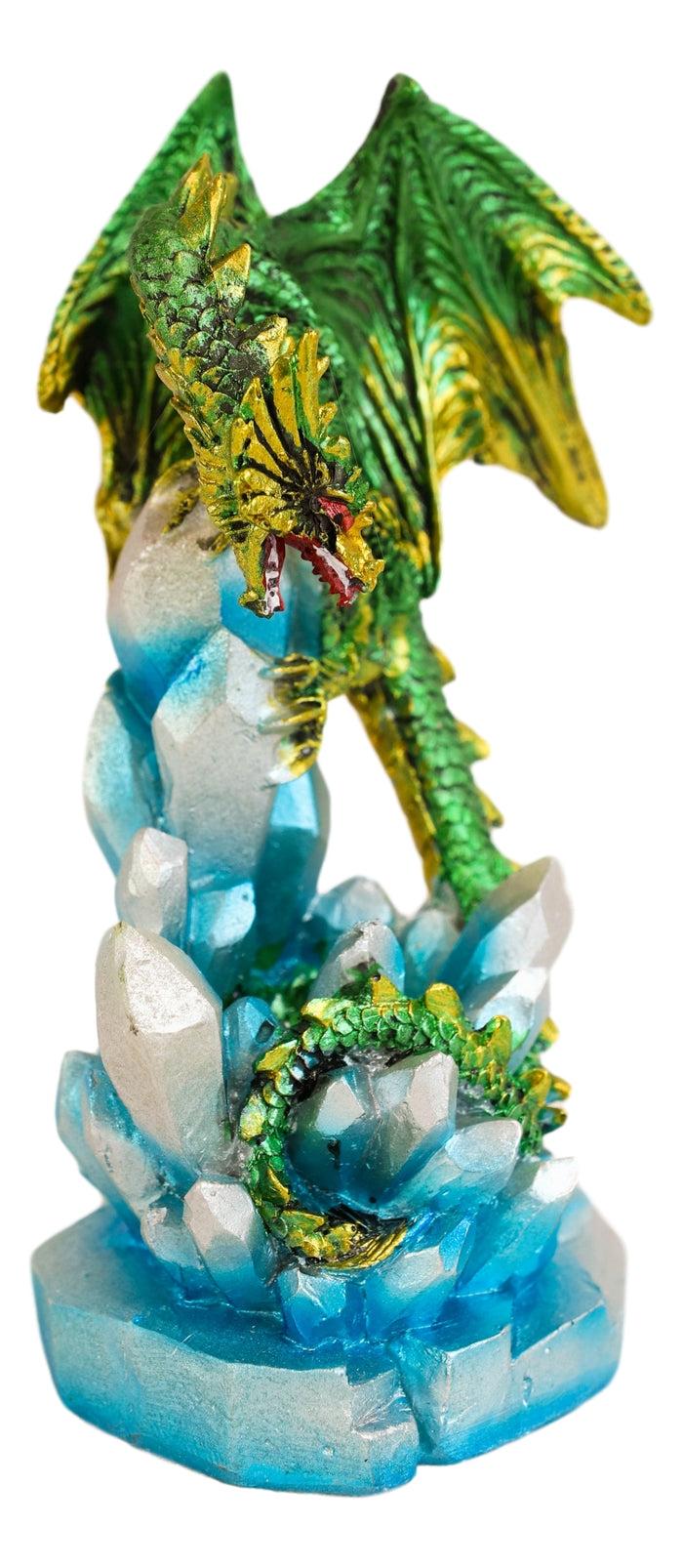 Ebros Gift Green And Gold Cosmic Dragon On Blue Crystal Stalactite Rock LED Light Statue
