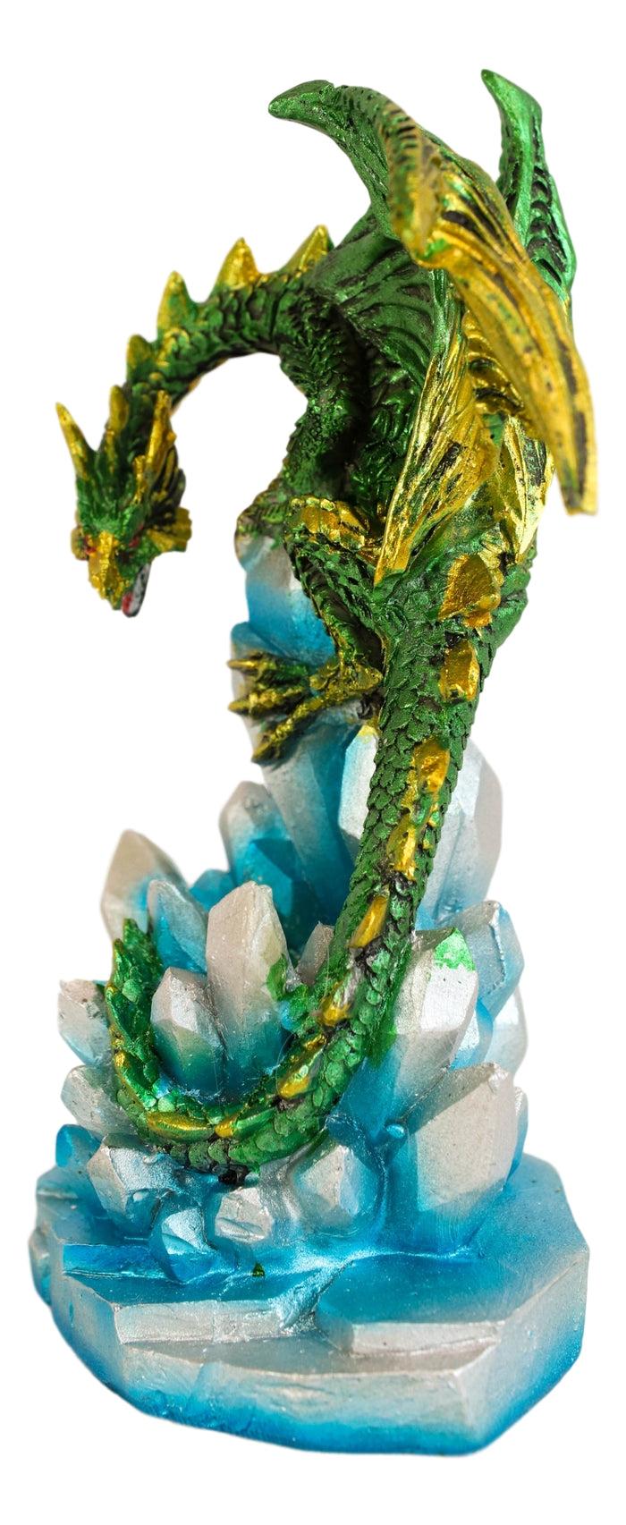 Ebros Gift Green And Gold Cosmic Dragon On Blue Crystal Stalactite Rock LED Light Statue