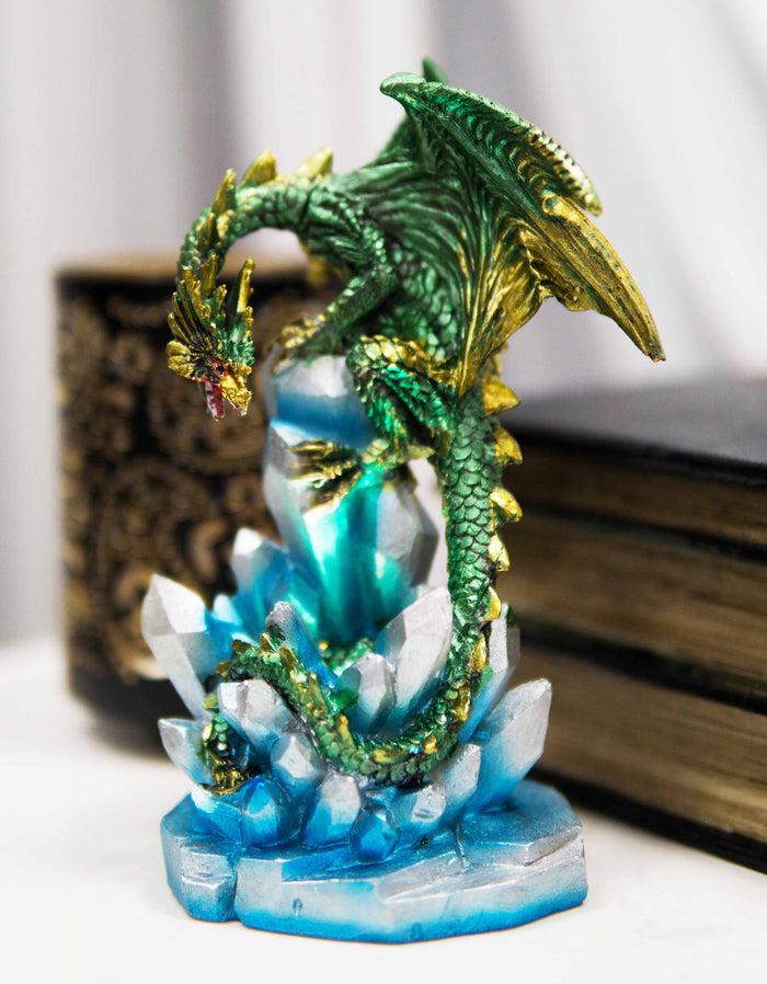 ebros gift Green And Gold Cosmic Dragon On Blue Crystal Stalactite Rock LED Light Statue