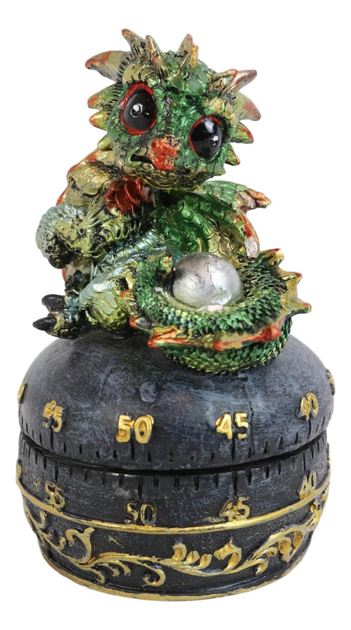 Ebros Gift Green Baby Wyrmling Dragon Holding Egg Decorative Kitchen Timer Figurine 60 Min
