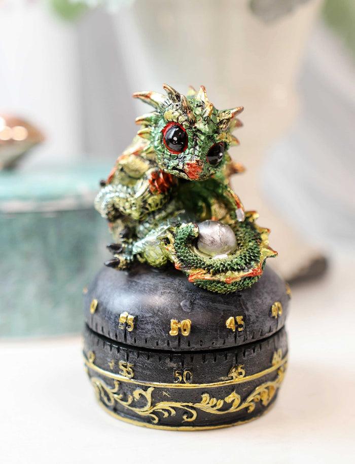 ebros gift Green Baby Wyrmling Dragon Holding Egg Decorative Kitchen Timer Figurine 60 Min