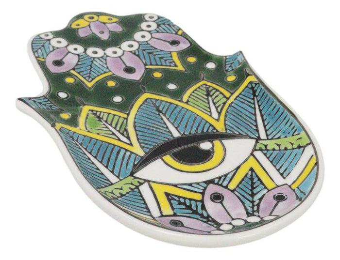 Ebros Gift Green Chakra Hamsa Palm Mandala And Evil Eye Ceramic Dish Brass Incense Holder
