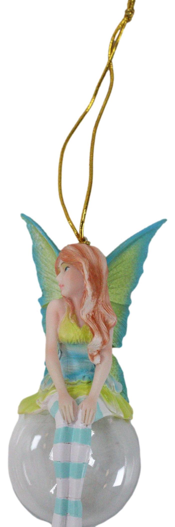 Ebros Gift Green Clover Bubble Rider Fairy Hanging Ornament Amy Brown Holiday Collection