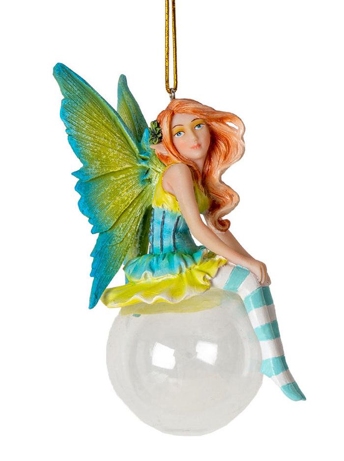ebros gift Green Clover Bubble Rider Fairy Hanging Ornament Amy Brown Holiday Collection