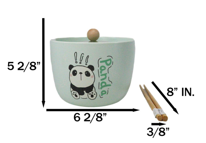 Ebros Gift Green Curious Lucky Panda Donburi Ramen Soup Bowl With Chopsticks And Lid