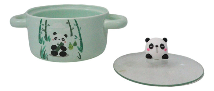 Ebros Gift Green Curious Panda Bear Donburi Ramen Soup Bowl With Glass Lid And Handles
