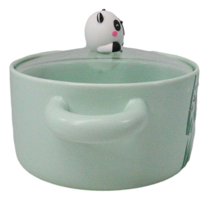 Ebros Gift Green Curious Panda Bear Donburi Ramen Soup Bowl With Glass Lid And Handles