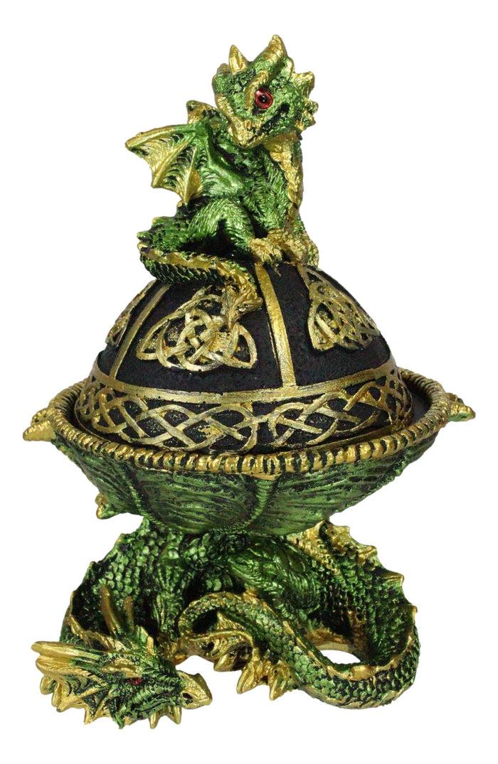 Ebros Gift Green Dragon Mother With Hatchling On Celtic Knotwork Dome Egg Decorative Box
