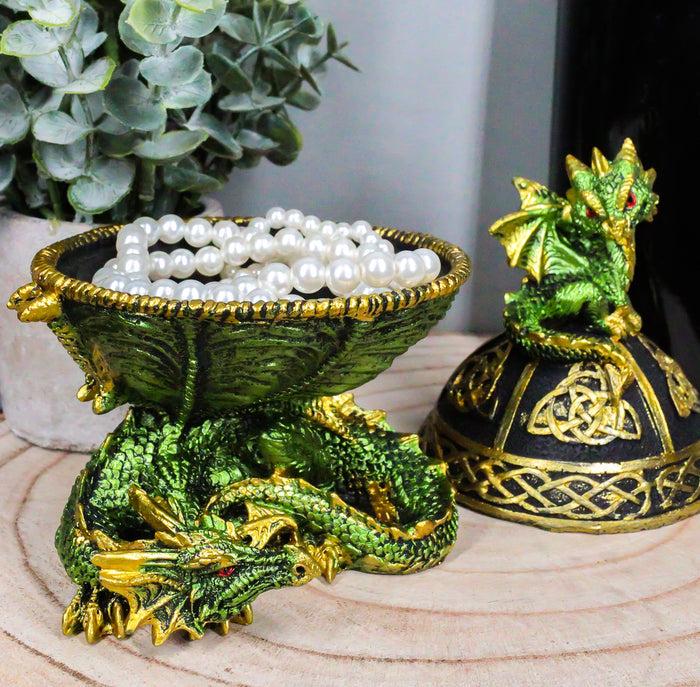 Ebros Gift Green Dragon Mother With Hatchling On Celtic Knotwork Dome Egg Decorative Box