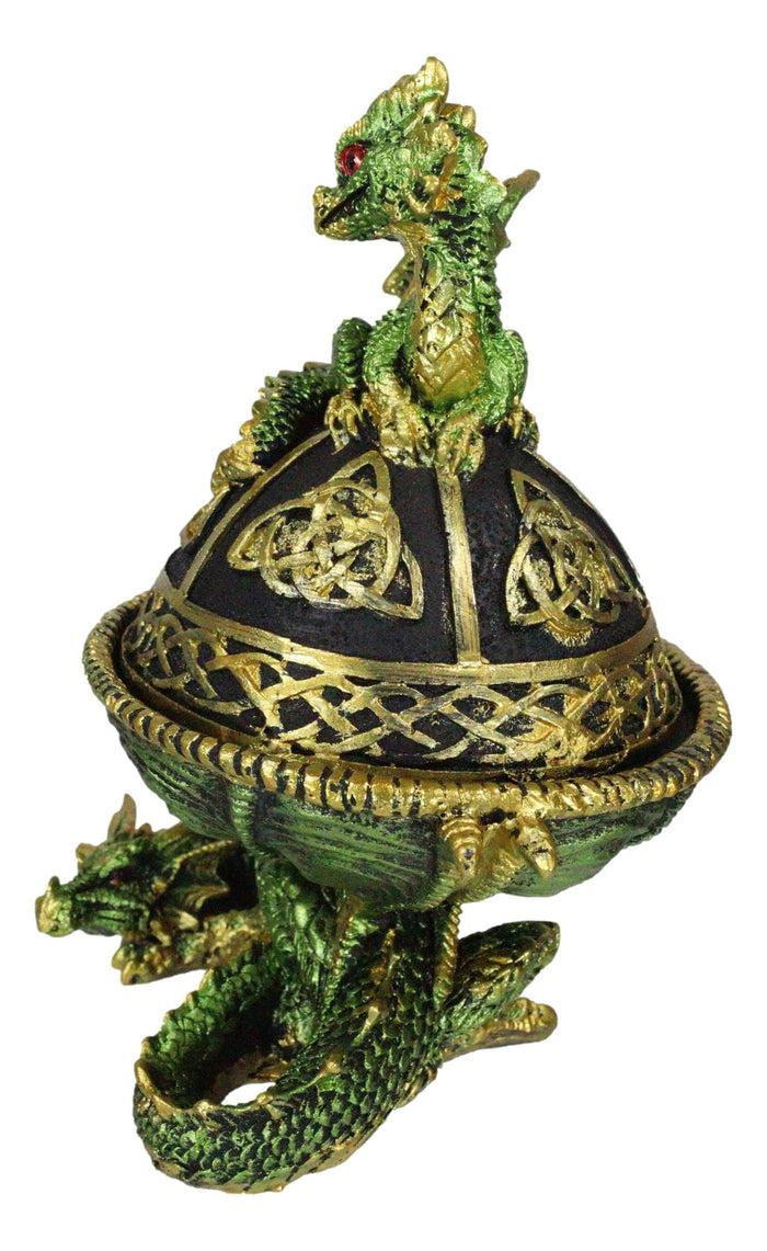 Ebros Gift Green Dragon Mother With Hatchling On Celtic Knotwork Dome Egg Decorative Box