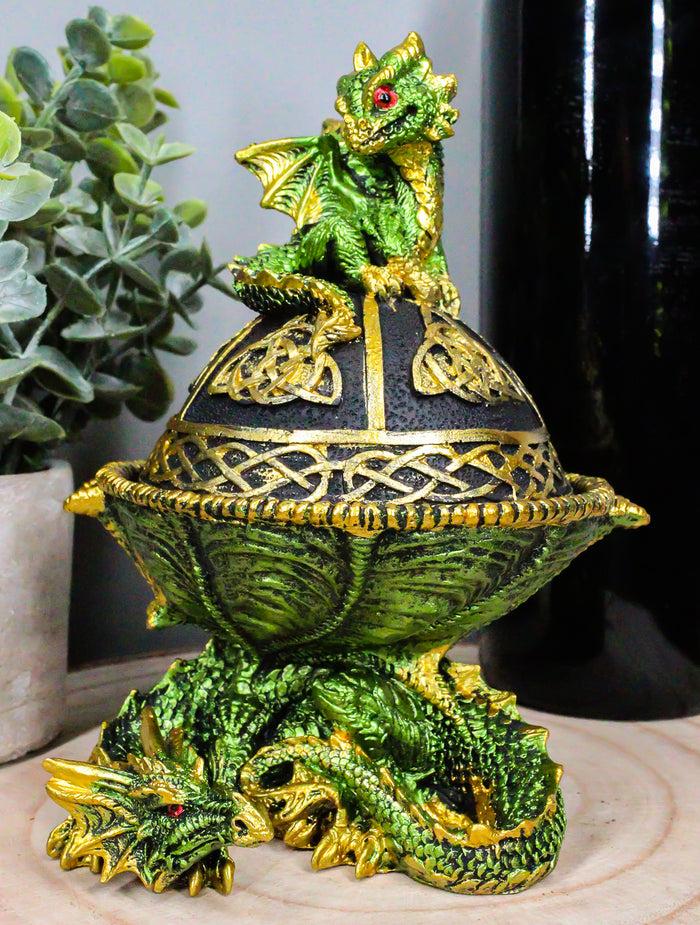 ebros gift Green Dragon Mother With Hatchling On Celtic Knotwork Dome Egg Decorative Box