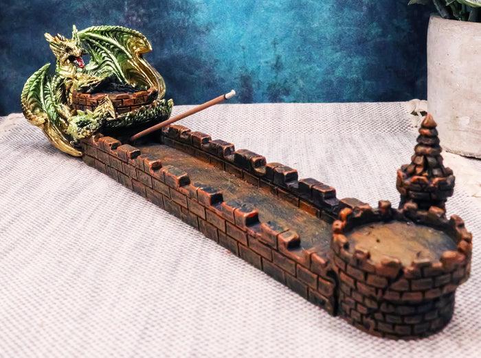 ebros gift Green Dragon Perching On Castle Parapet Allure Roof Incense Burner Figurine
